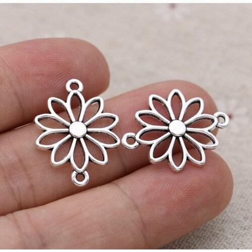 40pcs Antique Silver Plated Flower Charm Connectors for Jewelry Making Bracelet Findings Accessories DIY Craft 25x19mm