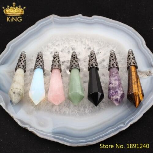 5pcs Long Stone Point Pendant Findings,Real Crystal Healing Beads,Point Beads Charms For Reiki Pendulum Jewelry DIY Making