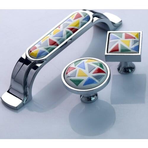 96mm modern fashion colour Mosaic ceramic kitchen cabinet dresser door handle chrome drawer shoe cabinet cupboard knob pull