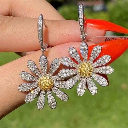 BAOSHINA Banquet Sunflower Full Crystal Zircon Earrings For Women European and American Style Wedding Party Girl Earring Jewelry