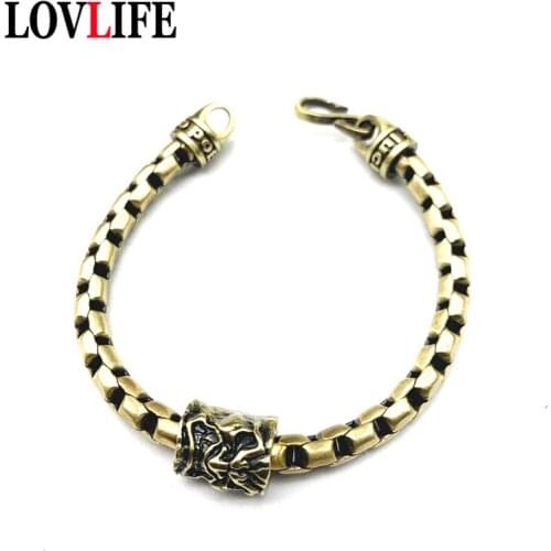 Gothic Chain Bracelet Brass Snarling Face Bead Cuff Bracelets Punk Men Hip-Hop Women Tredndy Bangles Jewelry Antique Wristbands