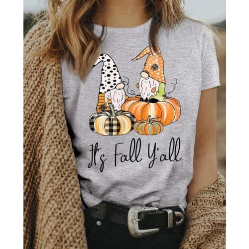 Colored Its Fall Y'all T-shirt Cute Women Thanksgiving Pumpkins Holiday Gift Tshirt Kawaii Gnomies Graphic Tee Shirt Top Femme