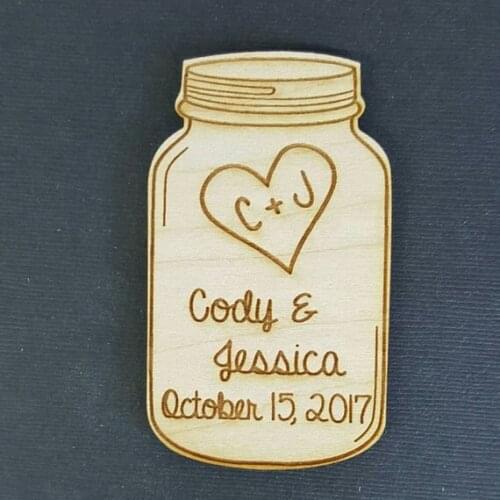 Wooden Wedding Favor, Jar Wedding Favor Magnets, Save the Date Magnets, Personalized Bride, Groom, Gift