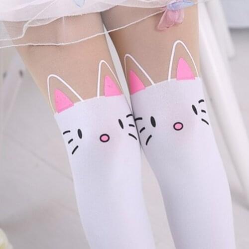 Baby Pantyhose Kids tights Knee Fake Velvet Stocking White Cartoon cat Childrens Princess Girl Tights Stockings Tights