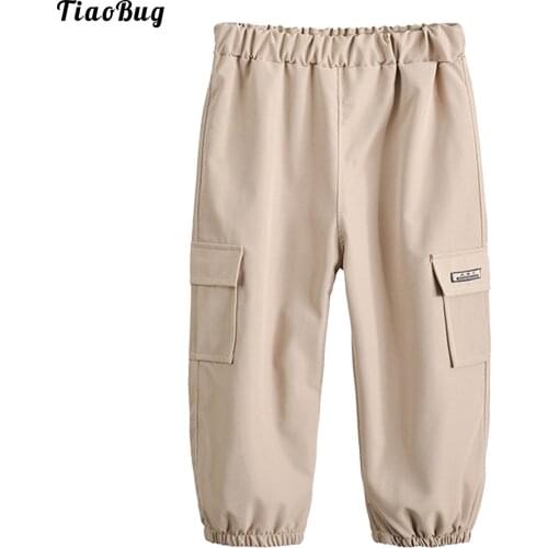 TiaoBug Kids Boys Spring Summer Pure Color Casual Pants Elastic Waistband Pockets Dungarees Pants Trousers Sport Bottoms