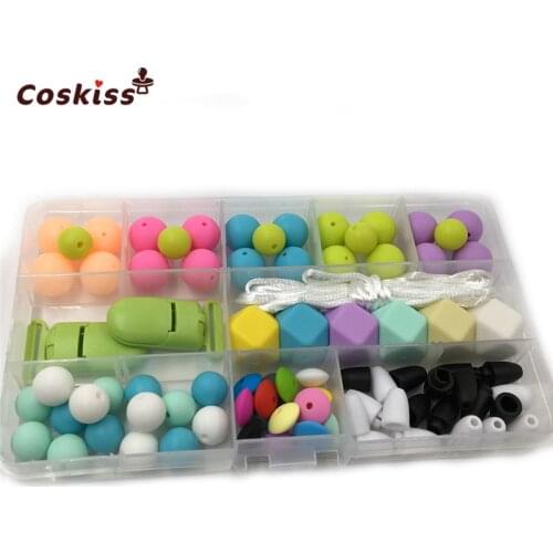 DIY Baby Teether Toy Mixed Color Round Silicones Bead Plastic Nipple Clip Geometric Hexagon Silicone Bead Breakaway Safety Clasp