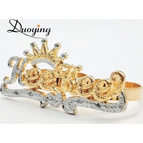 Duoying 3D Double Color Plated Crown Name Queen Ring Men Ring Custom Ring Zirconia Personalized Ring Custom Jewelry Gifts