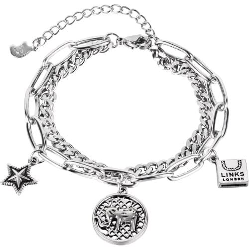 Double Layers Bracelets Charm Bracelet Starfish Elefant Round Pendant Jewelry For Women