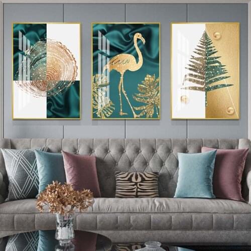 Flamingo Abstract Painting Golden love Crystal Porcelain Painting Hotel Living room Home decorate pictures High end crafts