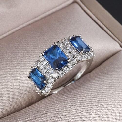 Funmode Red Blue Geometric CZ Finger Rings for Women Baguette boucle d'oreille Wholesale FR82