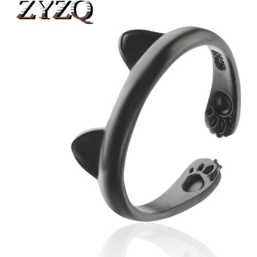 ZYZQ Personality Cute Kitty Shaped Open Rings Silver Plated Birthday New Years Gift Accessories Middle Finger Rings For Women