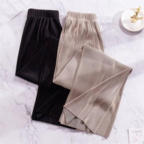 Summer Solid Women'Pants 2021 High Waist Vintage Casual Loose Wide Leg Trousers Fashion Clothes Plus Size M-7XL Black Lavender