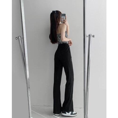 Summer Suit pants womens European and American high waist slits Slim slimming casual wild straight mopping trousers