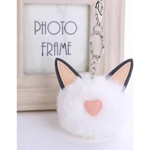 Cute Girls Fluffy Fur Pom Pom Kitten Keychain Women Rabbit Fur Ball Kitty Key Chain On Bag Car Trinket Jewelry Party Gift
