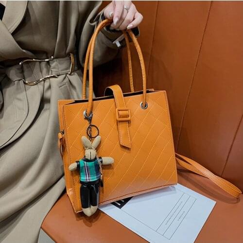 Fasion Rabbit Stitching Plaid Womens Totes Hasp Flip PU Leather High capacity Crossbody Messenger Bag