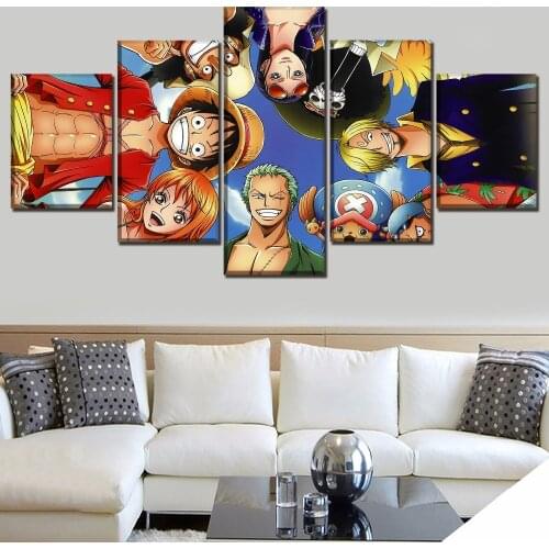 5 Piece Canvas Wall Art Printed Modular Pictures Anime Pirate King Posters Home Decor Modern Living Room Decoration Paintings