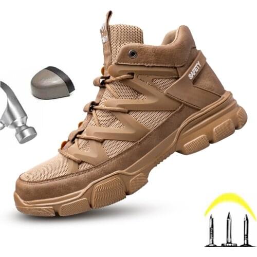 2021 New Work Safety Shoes Men Ankle Boots Steel Toe Shoe Man Anti-Smashing Working Shoes Mens Casual Sneakers Lightweight 0.8KG