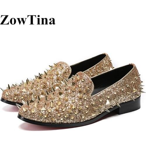 Handmade Men Slip On Flats Studded Rivets Formal Dress Business Wedding Shoes Man Large Size 46 Driving Shoes Mocassin Loafers