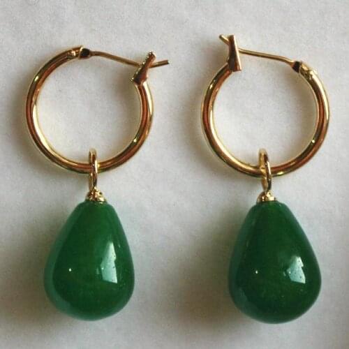 Wholesale nice Jewelry golden metal+water drop 12*16mm green Jades bread Earings