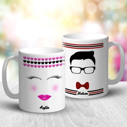 Personalized Dual Male and Female Couple Design White Mug Cup-3