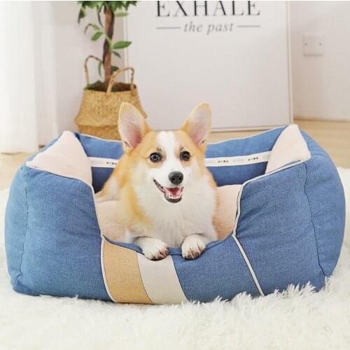 Color Block Stitching Dog Beds Deep Sleeping Nest Cat Beds & Furniture Pet Dog Warm Autumn And Winter Bed Teddy Husky Dog Sleepi