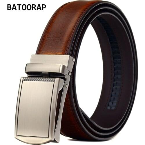 BATOORAP Simple Male Business Waistband Brown Cowhide Metal Buckle Automatic Formal Suit Accessories Mens Leather Belt Z06P01
