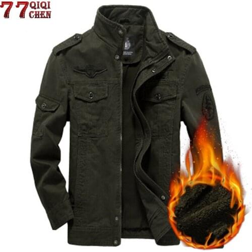 QIQICHEN Thick Warm Winter Military jacket Cargo Fleece Male Casual Air Force Flight Jacket Plus Size 5XL 6XL Chaquetas hombre