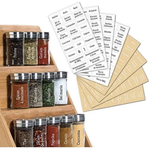 8 Sheets/Set Self-adhesive Jar Stickers Waterproof Oilproof Spice Stickers Herb Storage Jar Kitchen Cooking Labels for Home
