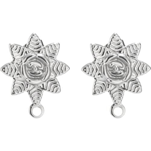 Silver/golden Stainless Steel Stud Earring Findings Flower Ear Studs Components Flat Earrings Posts with Loop for Jewelry Making