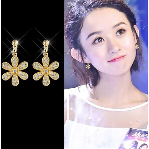 Punk Fashion New Earrings Temperament Personality Simple Mori Petal Crystal Flower Net Red Earrings Women Wholesale