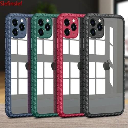 Grid Silicone Frame + Clear Acrylic Back Phone Case For Apple iPhone 11 Pro Max 11 Pro 11 7 8 SE2 2020