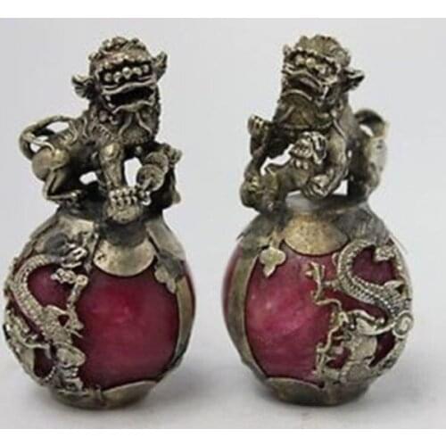 Vintage Chinese Handmade Carved Dragon Armoured Old Jade Kirin Statue