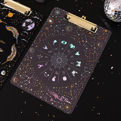Starry Sky Series Writing Board Clip Kids Stationery A4 Paper Acrylic Pad Splint Transparent Feather Clipboard School Supplies