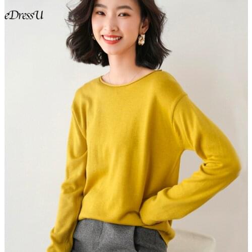 Women Casual Jumper Korean Sweater Loose Knitwear Pullover O Neck Simple Autumn Winter Yellow Sweater Office Lady Jumper HW-2021