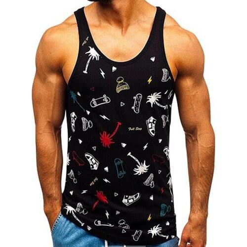 Printed mens vest cute pattern home casual men vest man beach travel fitness sports waistcoat black white blue