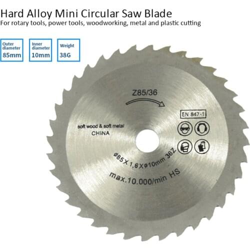 1pcs Out Diameter 85 mm 24 T Mini Circular Saw Blade Wheel Discs Wood Cutting Blade Inner Diameter 15mm 10mm