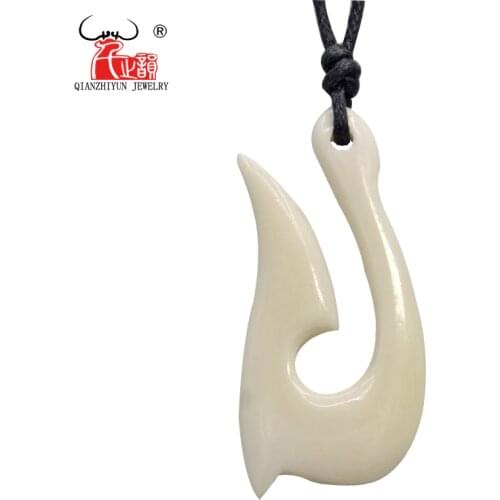 GX032 New Zealand Maori jewelry handmade yak bone Fish Hook pendant Primitive tribes totem amulet hand-carved pendant for gift