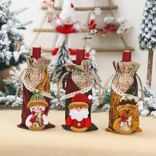 30*14cm Christmas Wine Bottle Covers Bag Linen Holiday Santa Claus Champagne Bottle Cover Christmas Decorations For Home