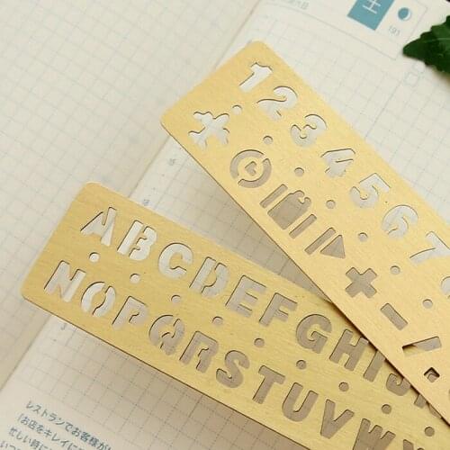 13cm Vintage brass /digital ruler/multi-function painting graffiti template ruler / hollow pattern drawing template small