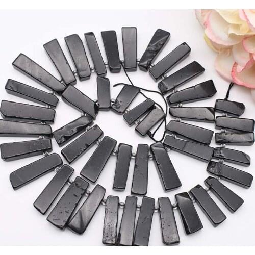 2 strands Black Tourmaline Stone Rectangular Shape Pointed Top Side Drilled 15.5" Strand