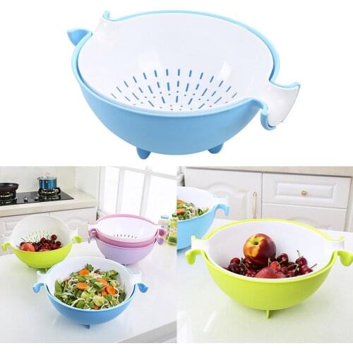 2-in-1 Multifunction Kitchen Colander/Strainer Bowl Set, Double Layered Rotatable Drain Basin and Basket, Cleaning, Washing, Mix