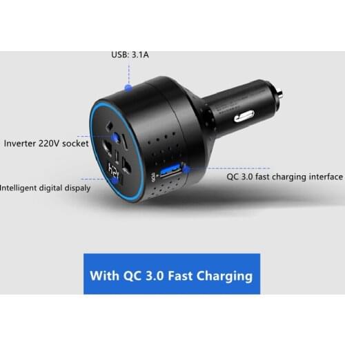 GKFLY USB Charger With Voltage Display Type-C PD QC3.0 Fast Charging Car Charger Cigarette Lighter 12V To 220V Car Inverter