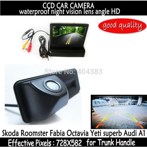4.3 inch Car Mirror Monitor + HD CCD car rear view Trunk handle Camera for Skoda Roomster Fabia Octavia Yeti superb for Audi A1