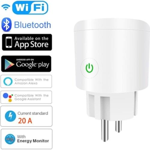 Smart Plug WiFi Bluetooth 2 in 1 Socket EU 20A Power Monitor Wireless Socket Timer Plugs Works With Alexa Google Home Tuya App