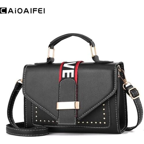 CAIOAIFEI fashion rivet PU leather luxury handbags women famous brand bag small flap crossbody messenger bags for women hotsale