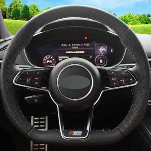 Black Leather DIY Hand-stitched Steering Wheel Cover For Audi TT 2017