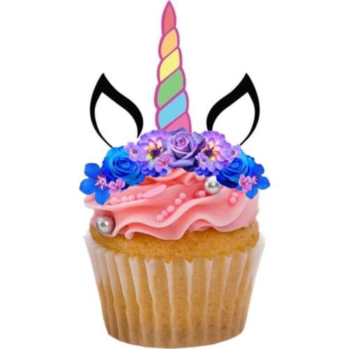 Unicorn Cake Flowers Mermaid Tails Shape Edible Wafer Paper Cupcake Topper, Pre-cut Edible Decoration, Party supply