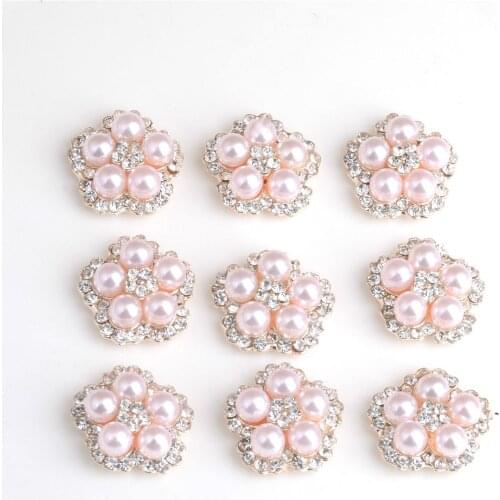 10pcs Decorative Flower Pearl Rhinestone Beads Flatback Button Embellishment