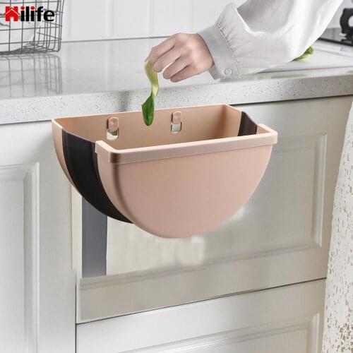 HILIFE Trashcan Wall Mounted Kitchen Cabinet Door Hanging Trash Can Folding Waste Bin Car Bathroom Garbage Storage