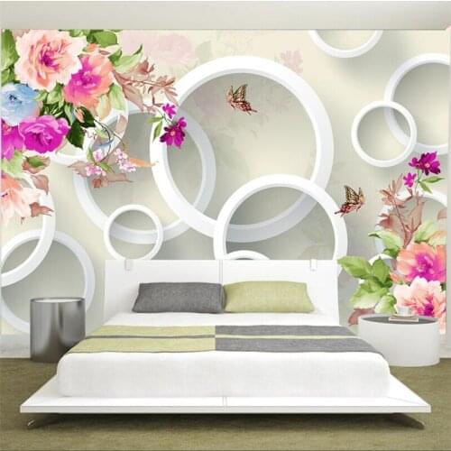 Custom wallpaper hand-painted peony 3D TV background wall home and wealth circle brick pattern bamboo mural papel de parede обои